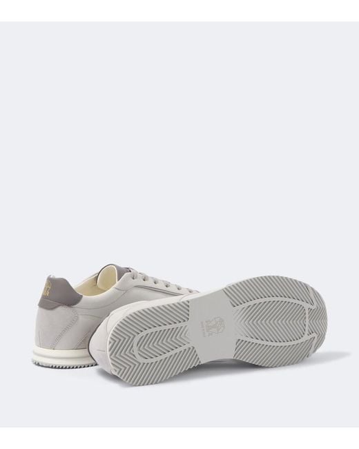Brunello Cucinelli White Leather-Trimmed Sneakers for men