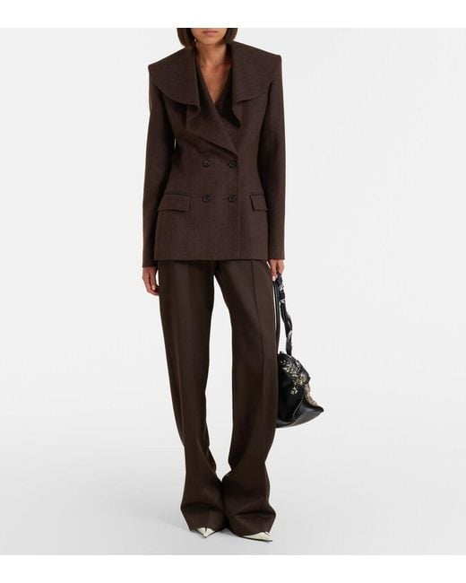 McQueen Brown Draped Striped Wool Blazer