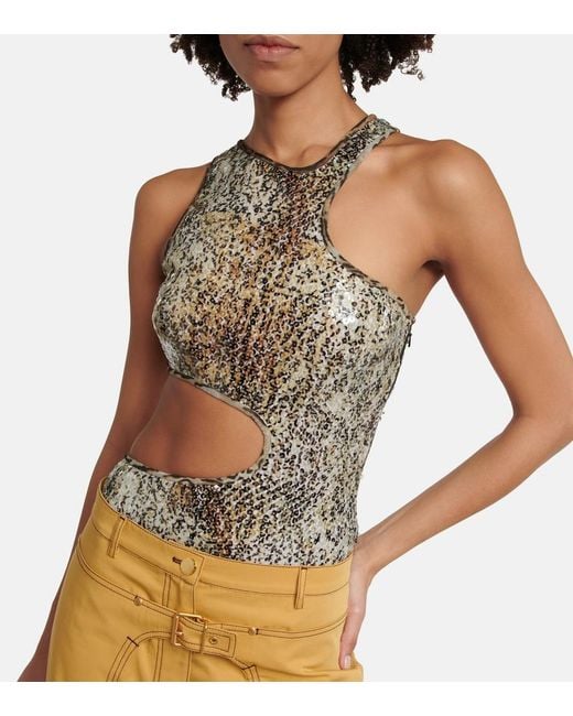 Stella McCartney Green Sequined Cutout Tank Top