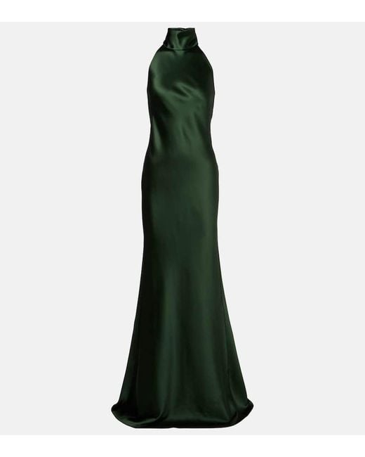 Ralph Lauren Green Chilton Halterneck Open-Back Satin Gown