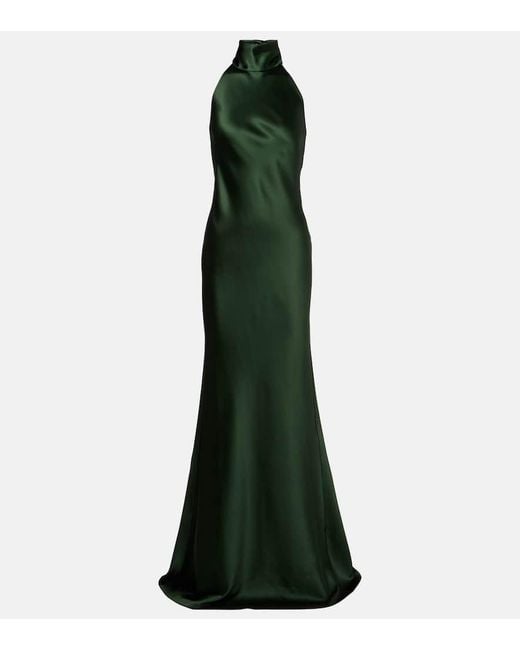Ralph Lauren Green Chilton Halterneck Open-Back Satin Gown