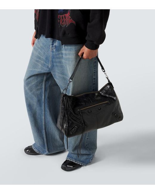 Balenciaga Black Le City Leather Shoulder Bag for men