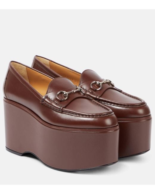 Gucci Brown Horsebit Leather Platform Loafers