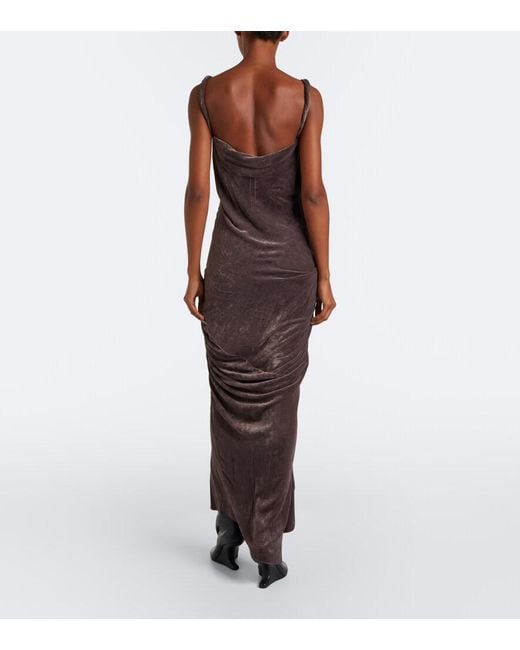 Rick Owens Brown Strutter Draped Gathered Velvet Maxi Dress