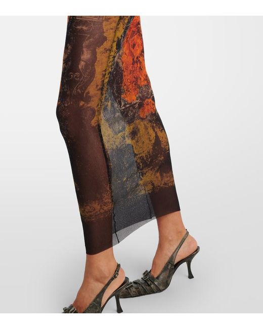 Jean Paul Gaultier White Bedrucktes Maxikleid Medallion Aus Mesh