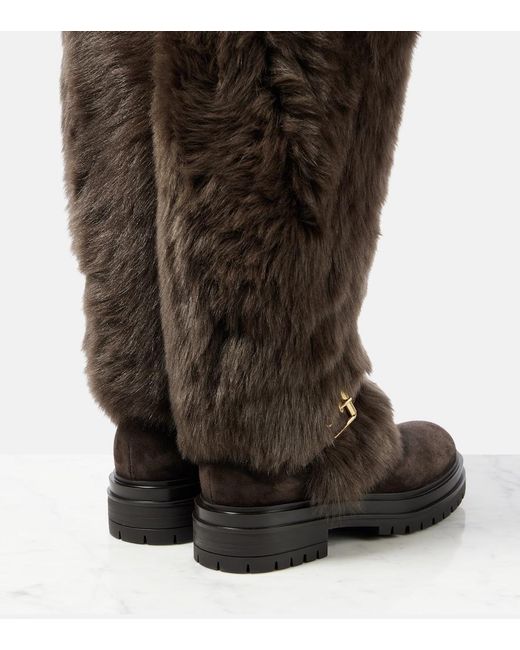 Gianvito Rossi Black Maverick Shearling And Suede Snow Boots