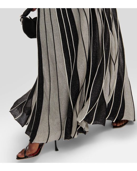 Costarellos Black Striped Pleated Maxi Skirt