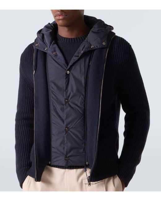 Herno Blue Ribbed-Knit Wool Jacket for men