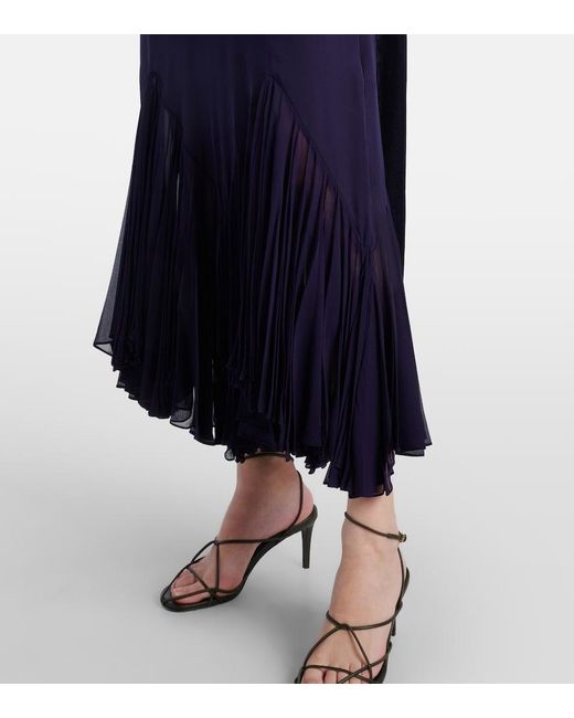 Khaite Blue Candita Scarf-Detail Silk Midi Dress
