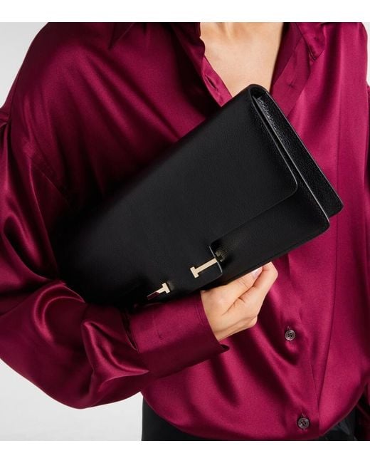 Tom Ford Black Double T Leather Shoulder Bag