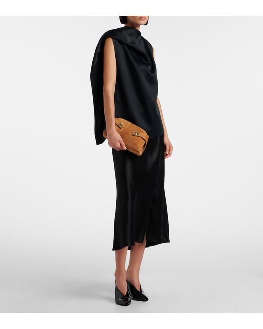 Ferragamo Brown Hug Mini Croc-Effect Suede Clutch