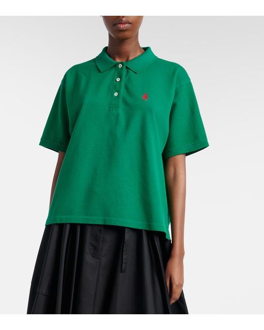 Polo De Pique De Algodon Prada de color Green