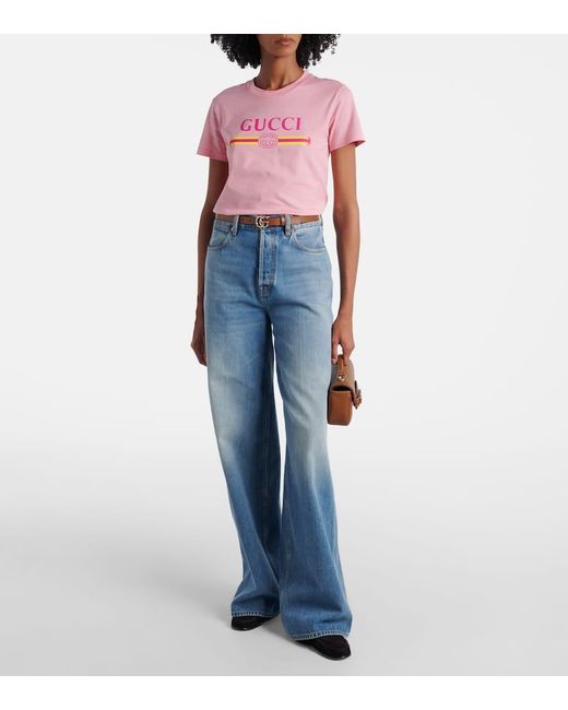 Gucci Pink Cotton Jersey T-Shirt With Logo Print