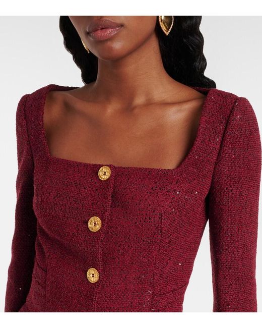 Alessandra Rich Red Sequined Tweed Jacket