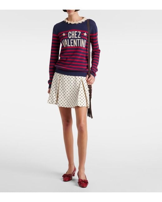Valentino Blue Chez Striped Cotton Sweater