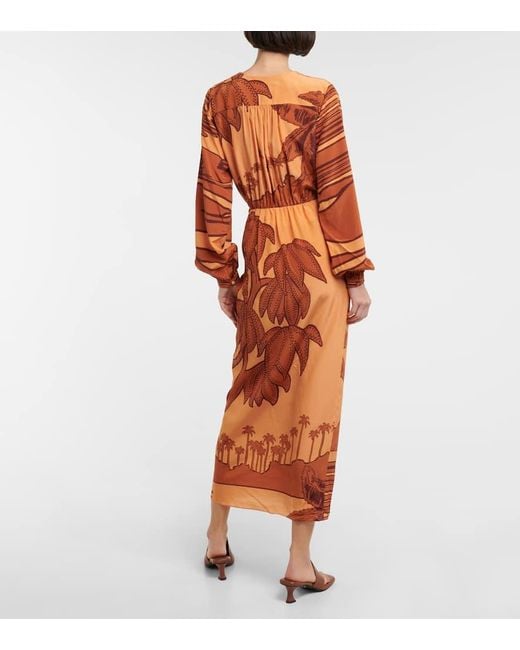 Johanna Ortiz Orange Sociedades Antiguas Printed Silk Crepe De Chine Midi Wrap Dress