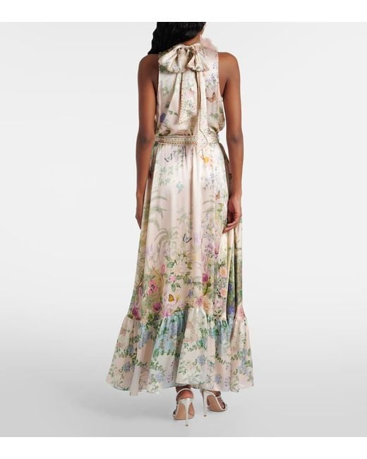 Robe Longue En Soie A Cristaux Camilla en coloris Natural