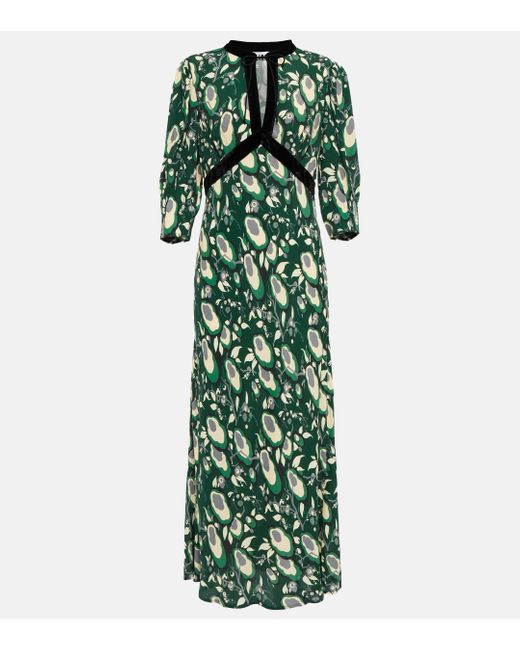 Rixo Green Petra Floral-print Crepe De Chine Midi Dress