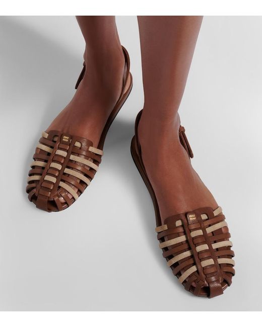 Miu Miu Brown Leather And Suede Fisherman Sandals