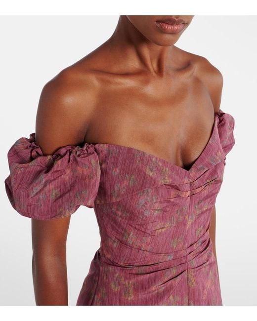 Markarian Purple Adelaine Floral Puff Sleeves Gown