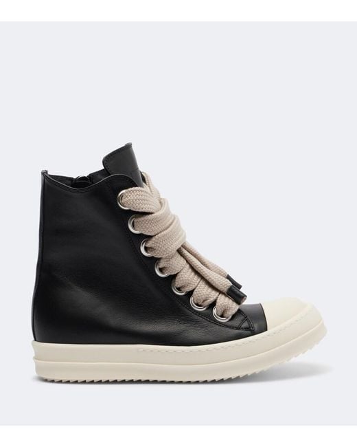 Rick Owens Black Jumbolace Leather Sneakers