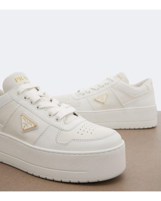 Prada White Downtown Bold Leather Platform Sneakers