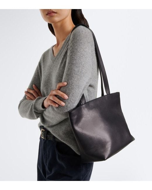 The Row Black Parker Medium Leather Tote Bag
