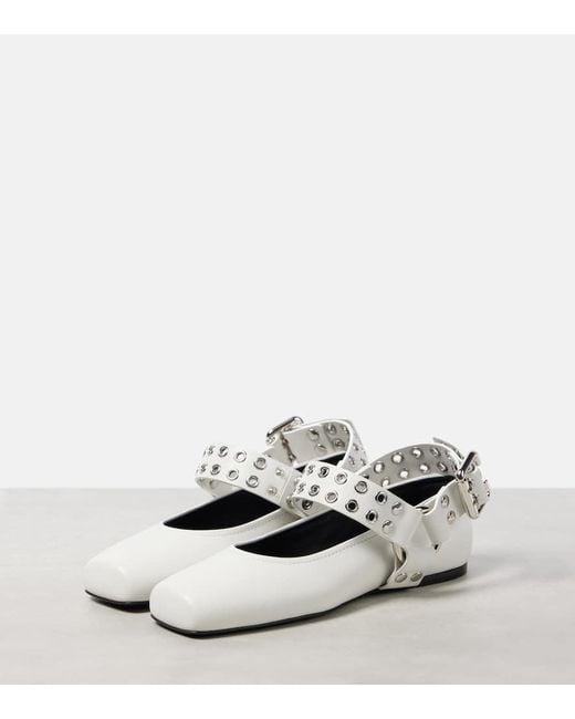 Alaïa White Biker Leather Ballet Flats