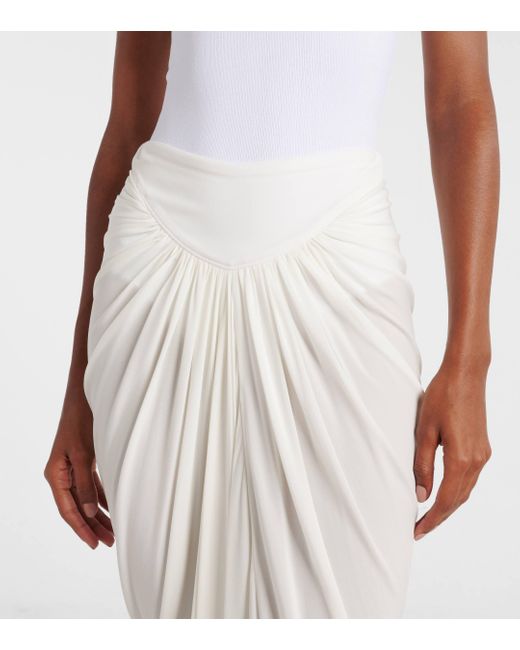 Alaïa White Draped Asymmetric Midi Skirt