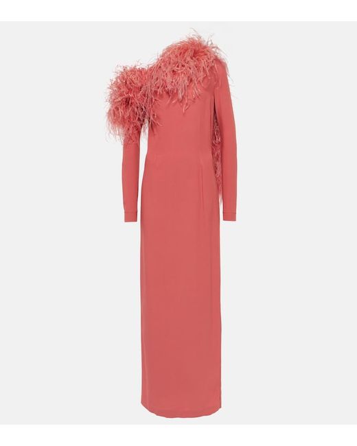 ‎Taller Marmo Red Garbo Feather-trimmed Gown
