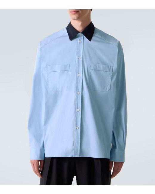 Plan C Blue Cotton-Blend Poplin Shirt for men