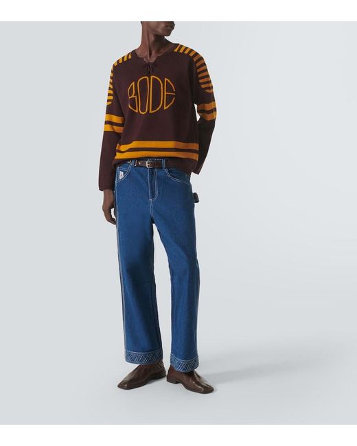 Bode Blue Rink Cotton Jacquard Sweater for men