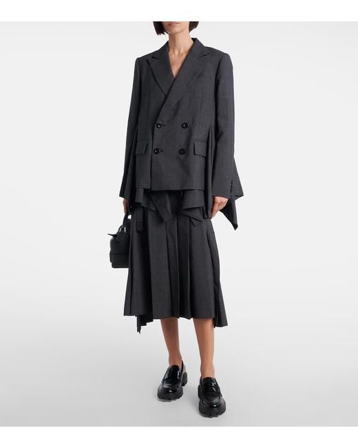 Sacai Black Prince Of Wales Checked Wool Blazer