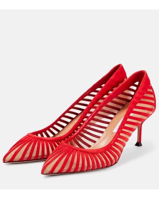 Aquazzura Red Passions 65 Suede And Mesh Pumps