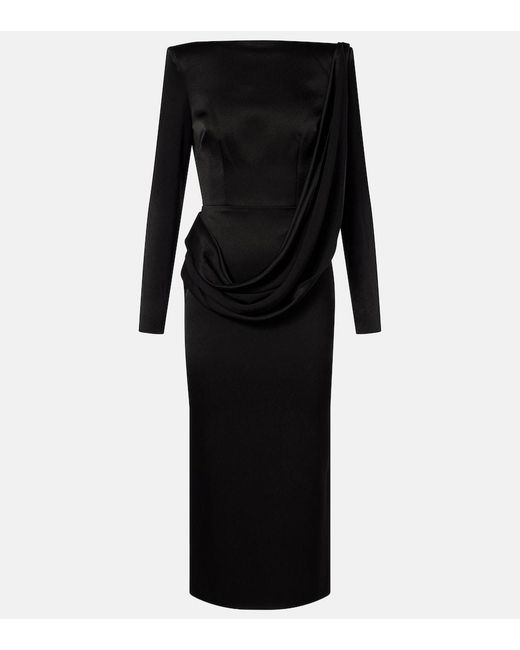 Alex Perry Black Asymmetric Draped Midi Dress