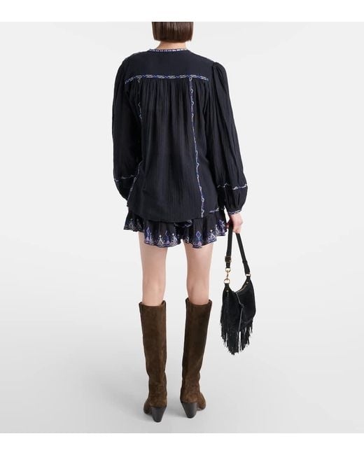 Isabel Marant Blue Silekia Embroidered Cotton Blouse