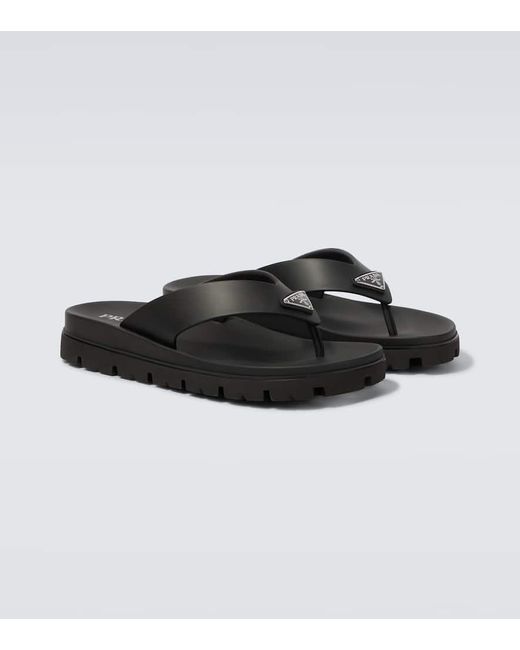 Tongs A Logo Prada pour homme en coloris Brown