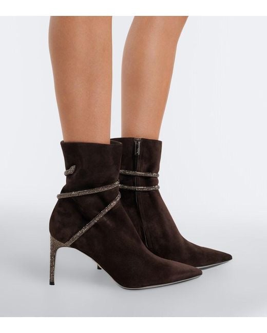 Rene Caovilla Black Cleo Embellished Suede Ankle Boots