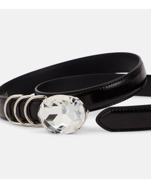 Alessandra Rich Black Embellished Leather Belt