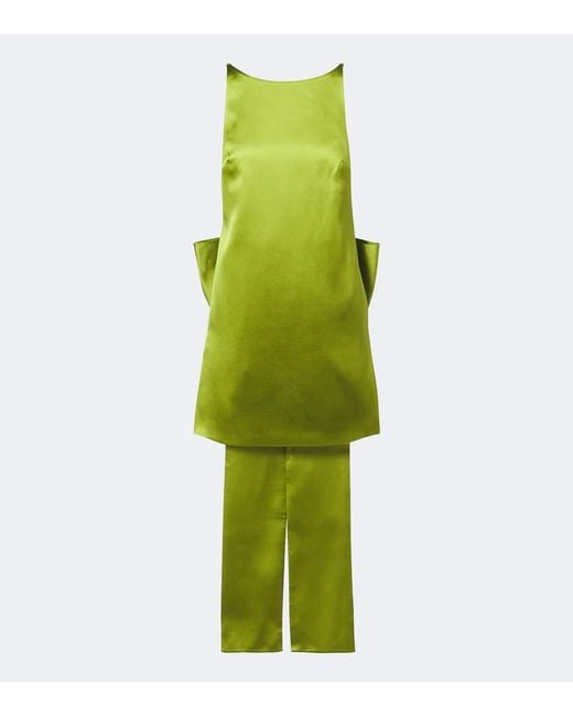 Self-Portrait Green Bow-Detail Satin Minidress