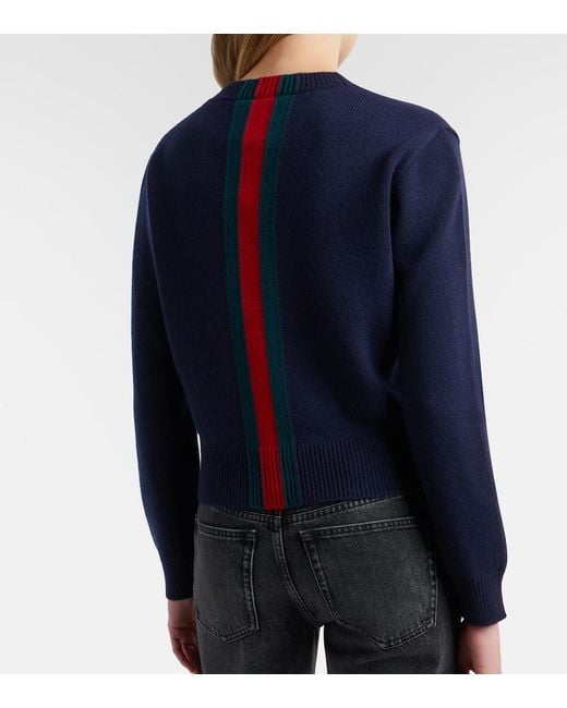 Gucci Blue Web Stripe Wool Sweater