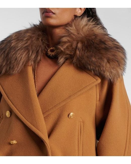 Chloé Brown Cropped Shearling-Trimmed Wool-Blend Coat