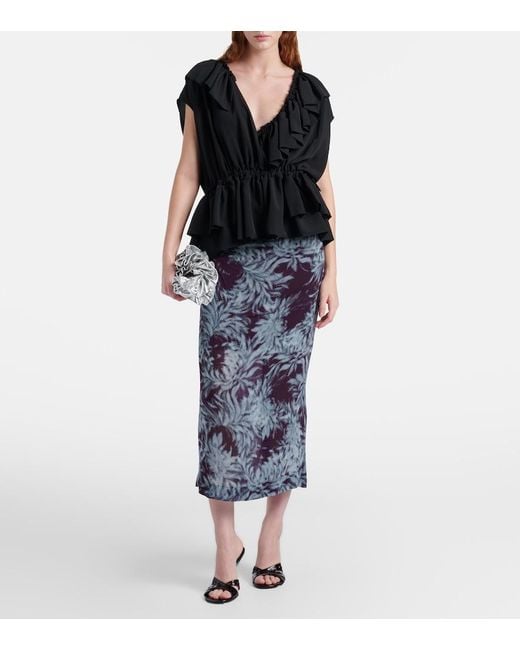 Dries Van Noten Black Ruffled Jersey Top