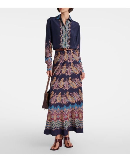 Etro Red Paisley Silk Maxi Skirt