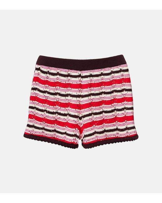 The Attico Red Striped Crochet Cotton Shorts