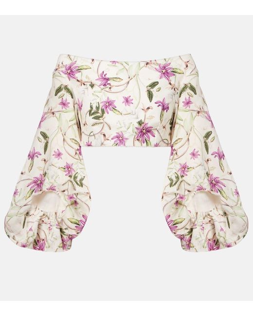 Agua Bendita Metallic Duria Floral Linen Crop Top