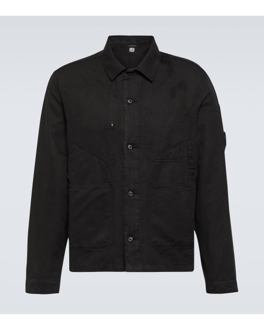C P Company Black Single-breasted Cotton And Linen Overshirt for men