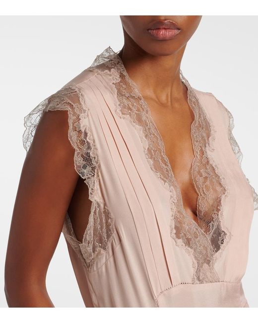 Maison Margiela Pink Belted Lace-Trimmed Midi Dress