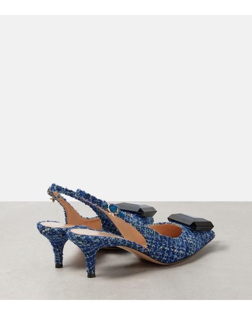 Gianvito Rossi Blue Jaipur 55 Boucle Slingback Pumps