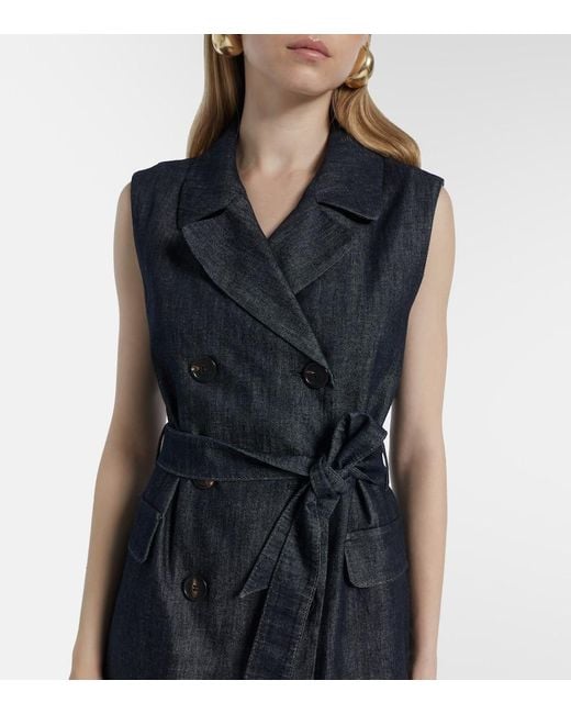 Max Mara Blue Greta Belted Denim Maxi Dress